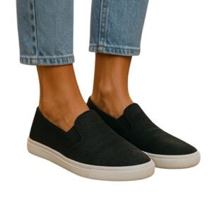LAUREN RALPH LAUREN Jinny Slip On Sneaker Black White Weave Logo Low Top 5.5
